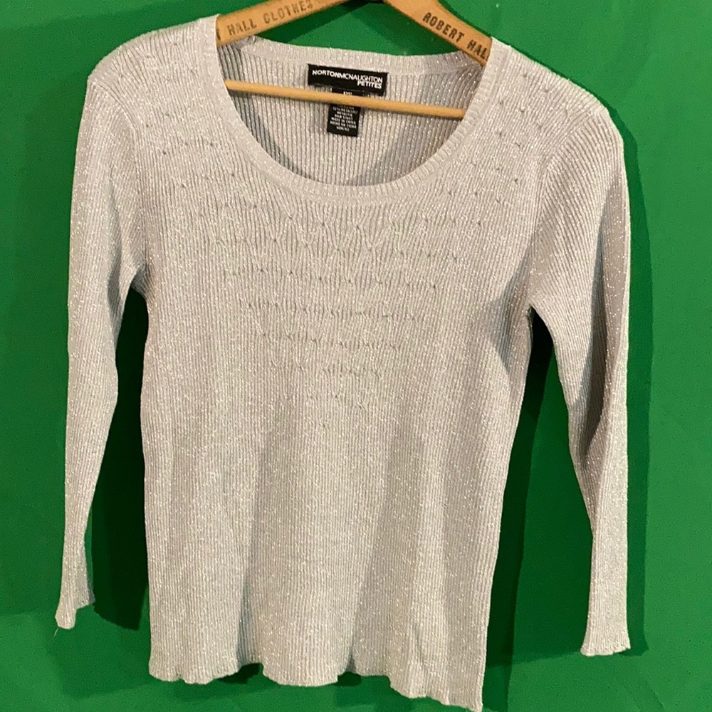Norton mcnaughton SP silver silk metallic blouse